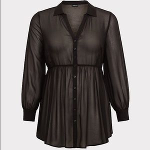 BLACK GEORGETTE BABYDOLL BLOUSE